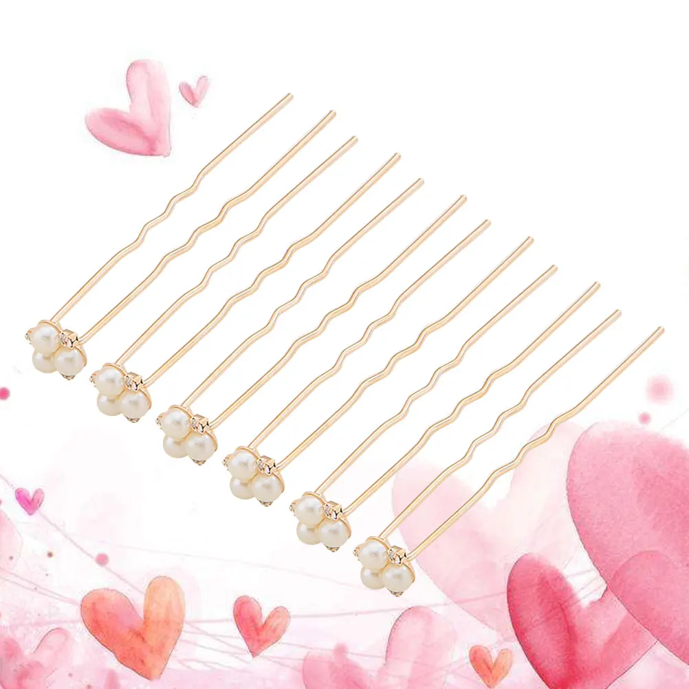 

12pcs U Shaped Hair Pins Shaped Hair Sticks Rhinestone Pearl Bridal Hairpin Women Chopsticks Toppers Wedding Party Gifts