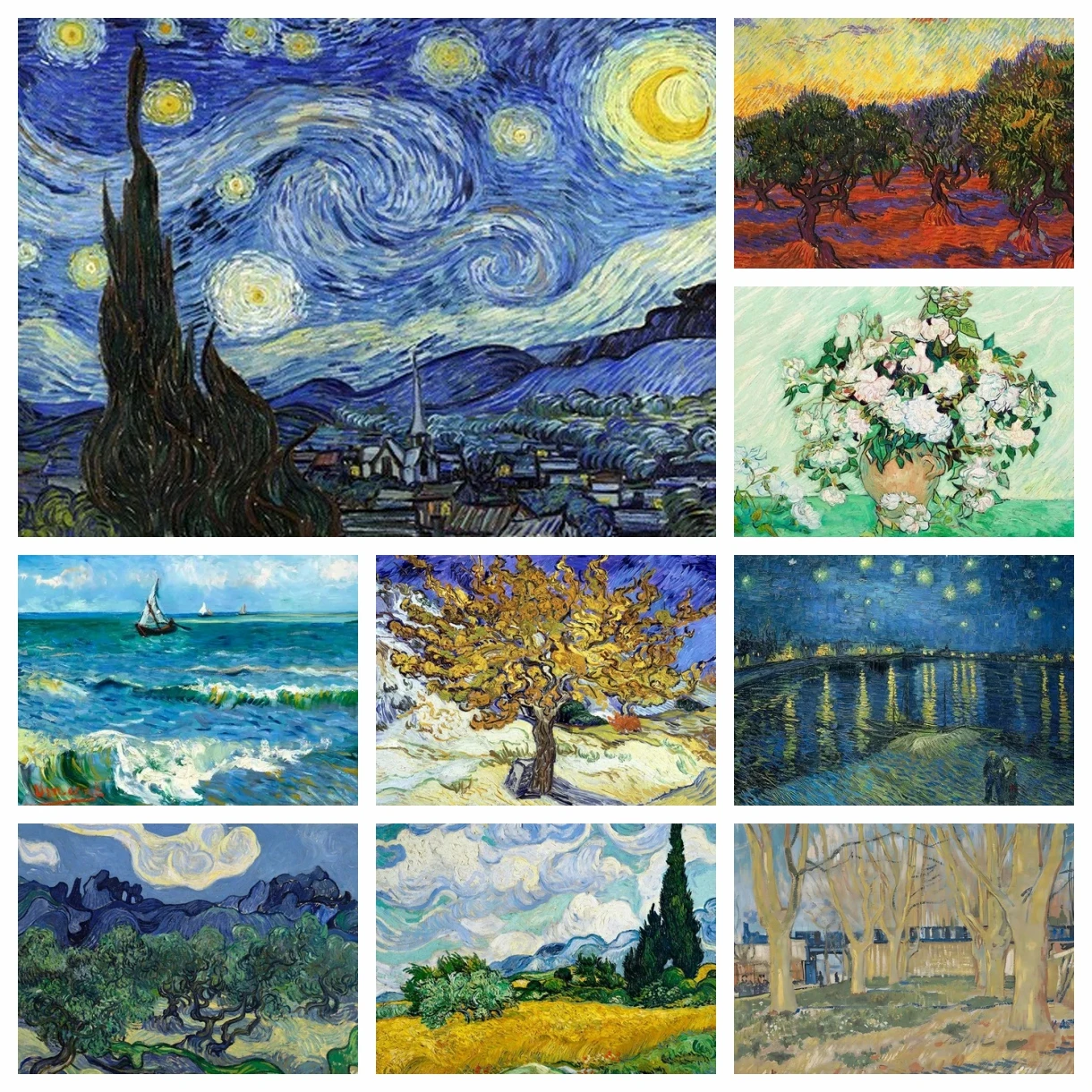 Pintura de Diamantes DIY 5D de Van Gogh, Mosaico Completo, Jardín Abstracto, Flores de Almendro, Noche Estrellada, Decoración con Diamantes de Imitación para el Hogar