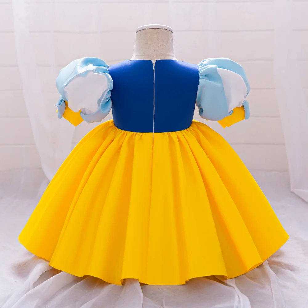 Girl Snow White Princess Dress Girls Fairy Tale Cosplay Party Dress Baby Fashion Yellow Pleated Tutu Gown Toddler Summer Costume