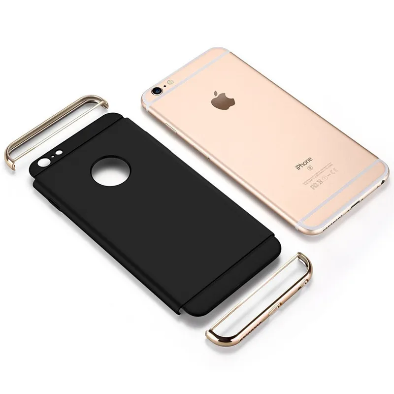 Luxury Gold Hard Case for iPhone 8 7 6 6s 5 5s SE X Back Cover Xs Max XR 11 12 13 Pro Removable 3 in 1 Phone Bag