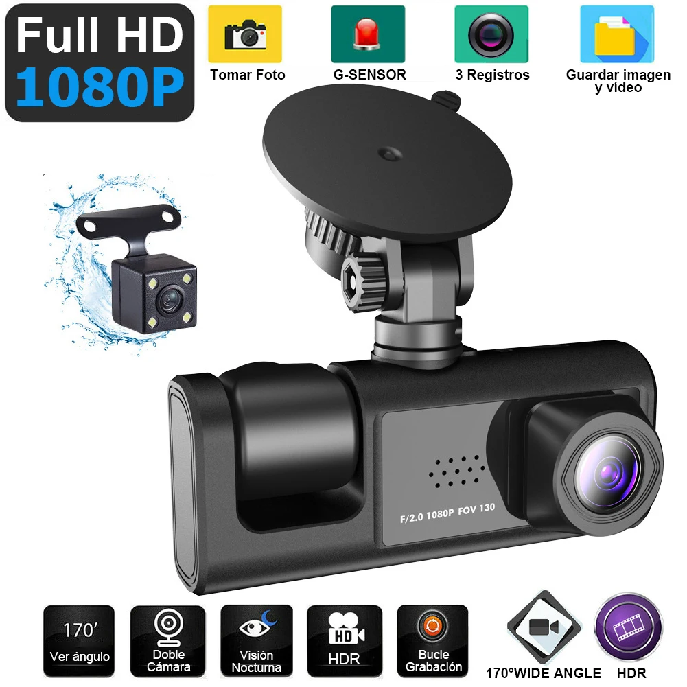 Car Recorder HD 1080P Built-in WIFI Car Rear View Camera Night Vision Function Parking Monitor G-sensor Loop Recording 3 Lens