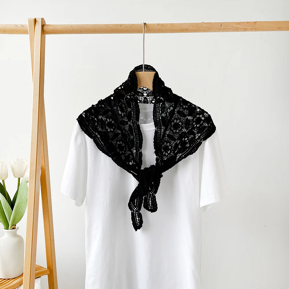 

Summer ins style triangular scarf splicing irregular skirt curtain overlapping hollow knitted thin shawl lace headscarf decorati
