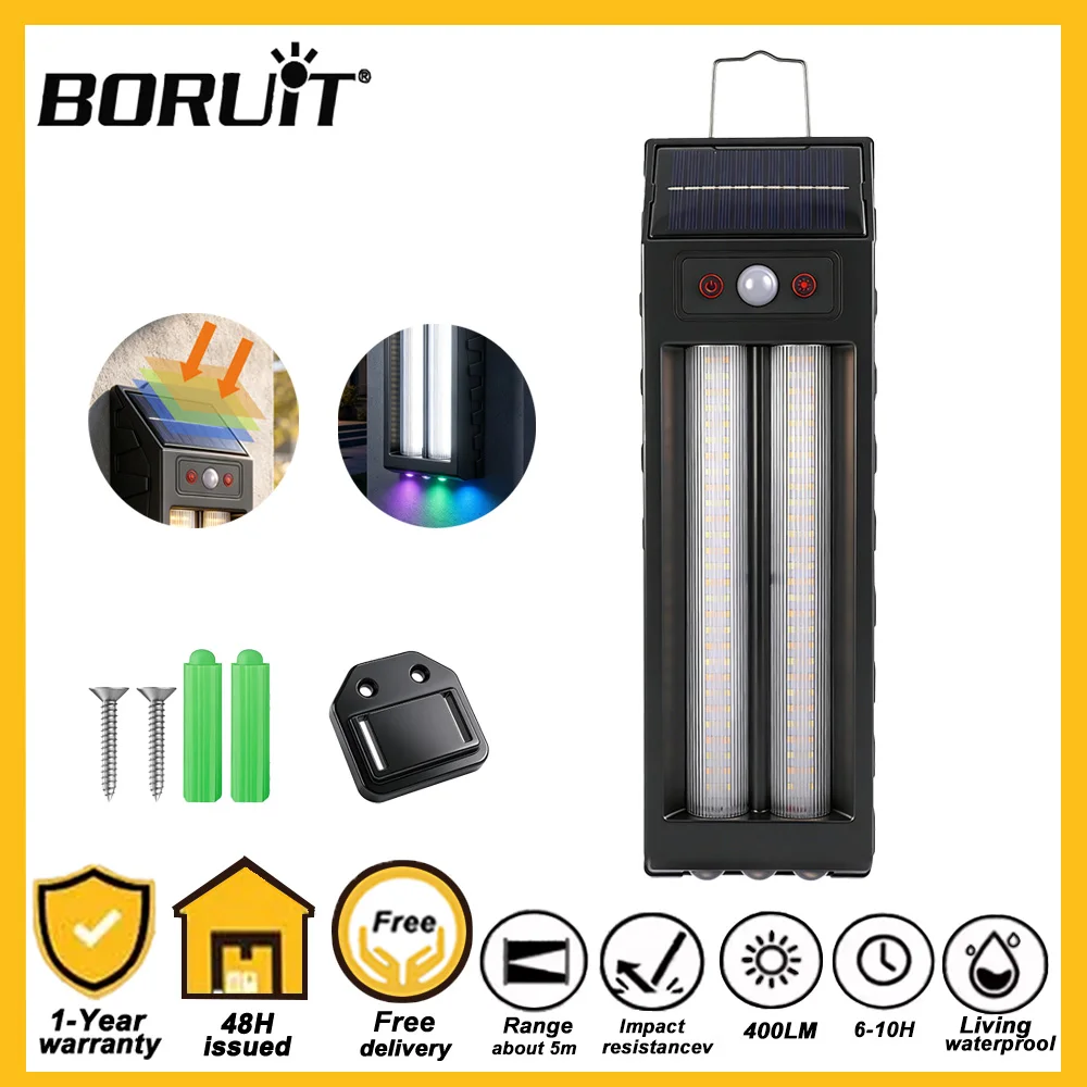 BORUiT1/2PCS LED Solar Wall Light Outdoor Garden Lamp Solar Induction Night Light Warm Colorful Light Courtyard Camping Lighting