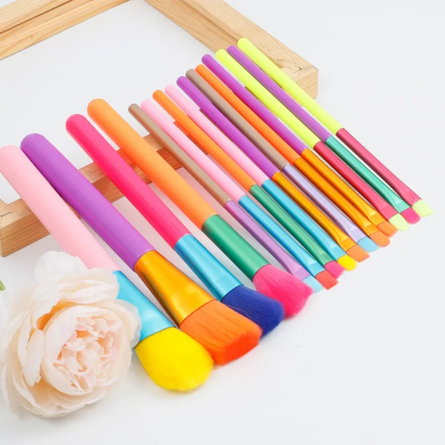 New 15 watercolor makeup brush set, full set of multi-color color portable beauty and makeup tools