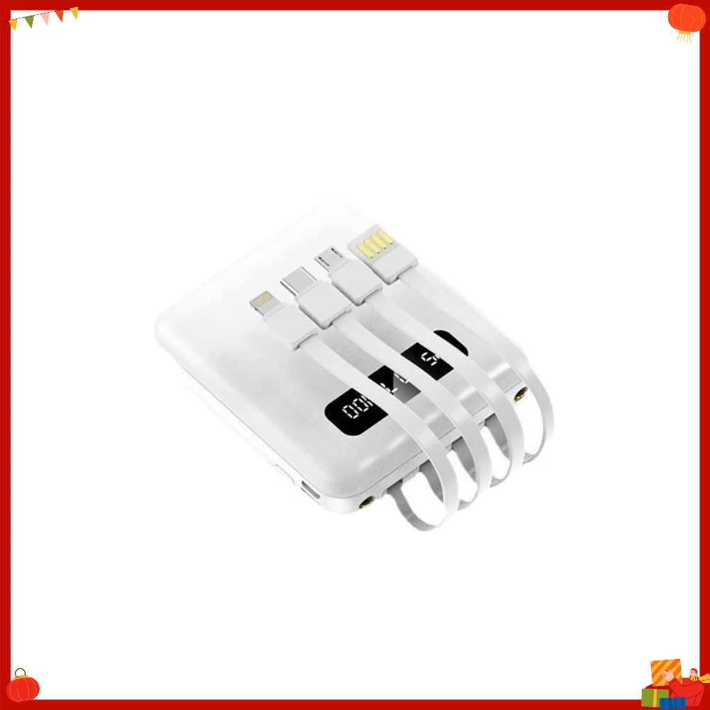 20000mAh Mini fast charging Power Bank Built-in 4 Cables Fast Charging Portable Charger for iPhone Huawei Samsung Xiaomi Vivo