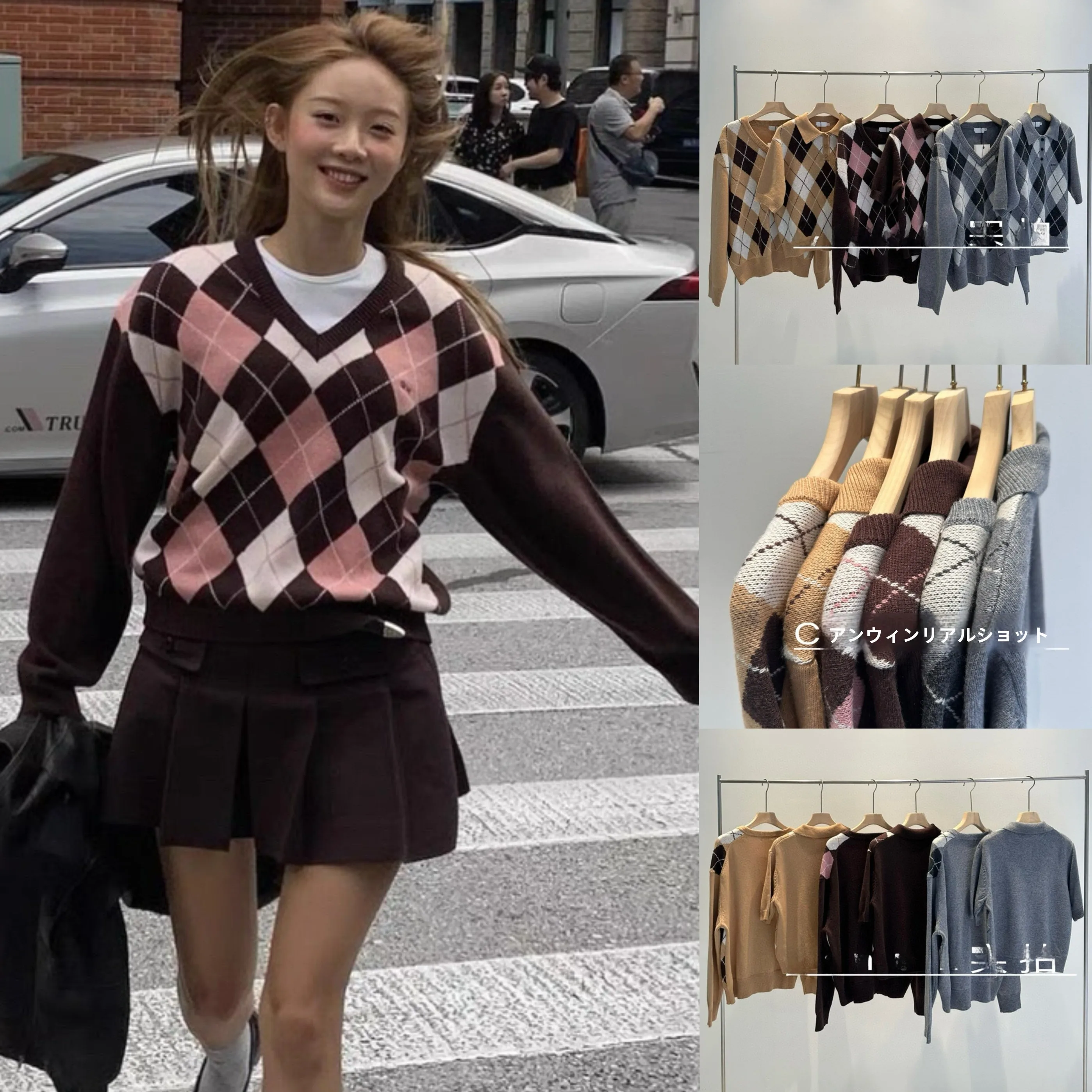 

Retro College Sle Long Sve V-Ne Knitted Sweater irt Diamond Pattern Commute Sle Autumn Faion Women's Knitwear