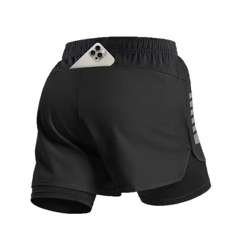 Running Shorts Men's Fitness Cycling Sports Belt Lined Summer Fake Two-piece Fast-drying Breathable Three-point Pants