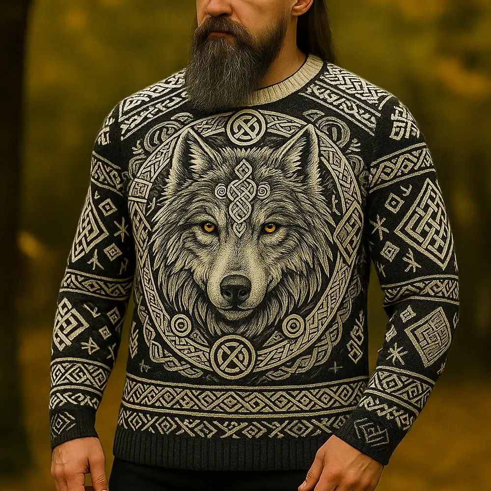 

Men's Animal Wolf Viking Pullover Sweater Jumper Knitwear Crewneck Retro Vintage Casual Vacation Daily 3D Print Warm Long Sleeve