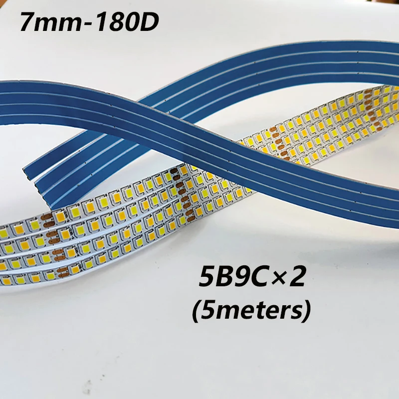 

（2 welding point) 5meters 2835-7mm-180D 3Colors Constant Current LED Strip with 3000K+6500K LED Ribbon 5B9C×2 18W×2/M For repair