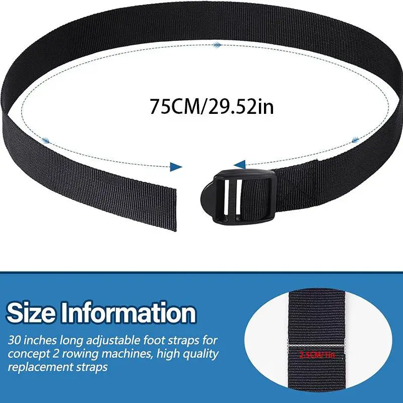 2Pcs Rowing Machine Foot Strap Adjustable Feet Strap Replacement Multi-functional Fitness Equipment Auxiliary Webbing with Buckl
