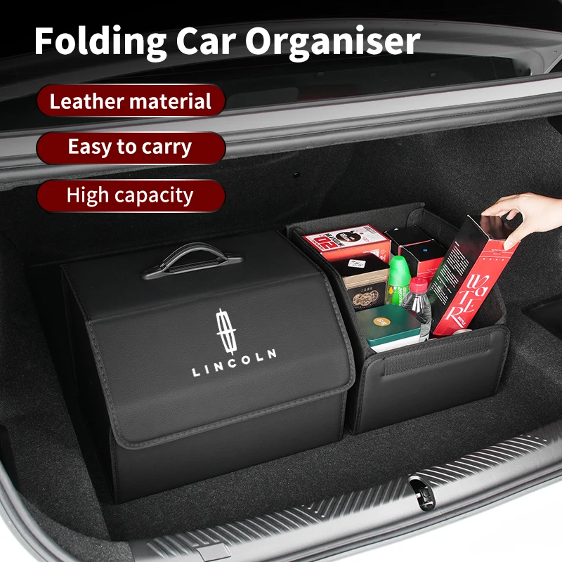 Caja de almacenamiento para maletero Interior de coche, estuche de almacenamiento de herramientas de cuero, bolsa de alta capacidad antiarañazos para Lincoln MKZ MKX Aviator Navigator C