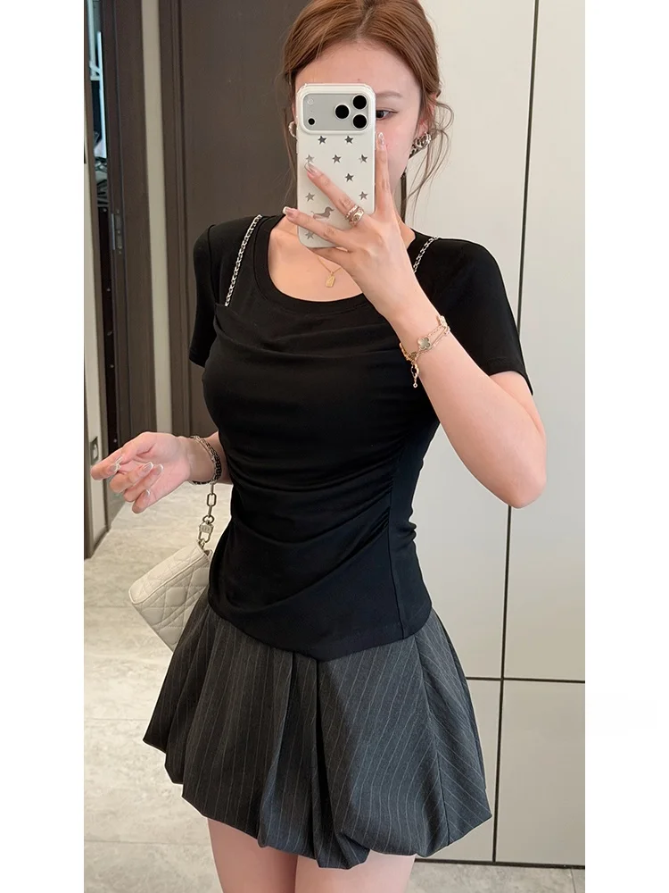 

Cool Original Design Flower Bud Half Skirt High Waist Long Pants Breathable Polyester Spandex Casual Style Summer Fashion Set
