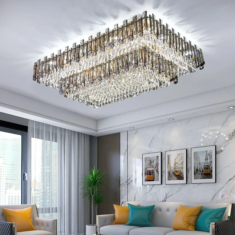 Modern Luxury Crystal Ceiling Chandelier For Living Dining Room New Design Kitchen Rectangular LED Light Luster Indoor Lighting