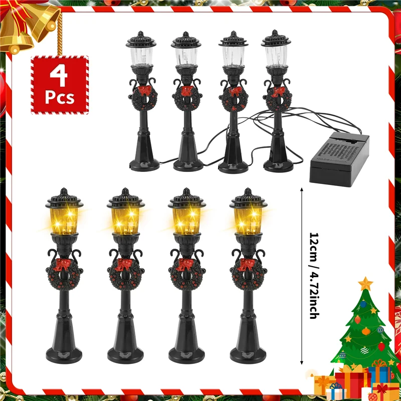 WOWFU-4 قطعة عيد الميلاد الصغيرة عمود مصابيح القطار مصباح مصغر مصباح الشارع أضواء الزخرفية DIY بها بنفسك دمية قرية المسار