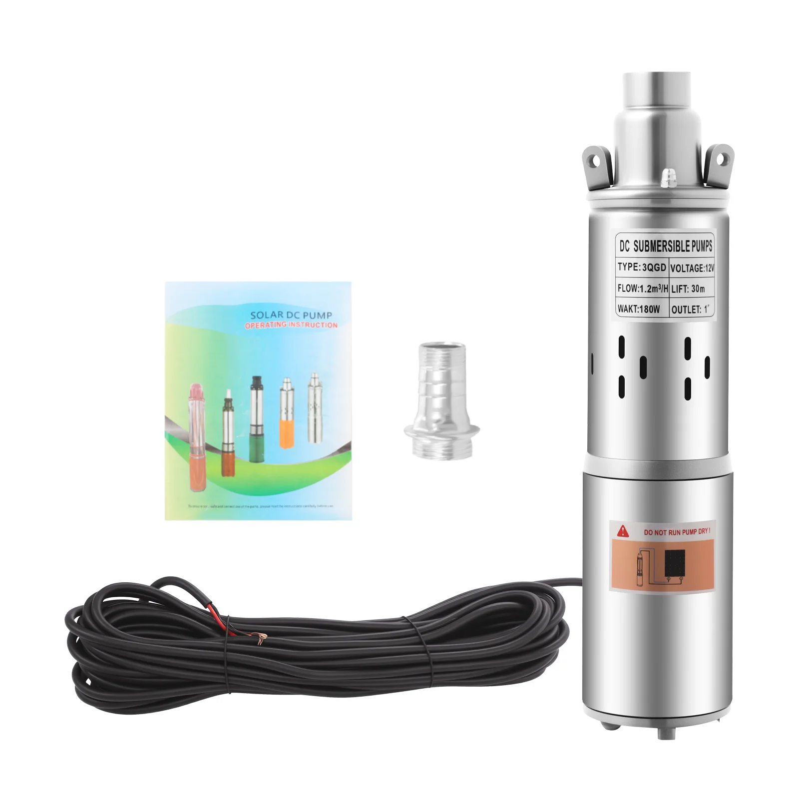 12V 180W Deep Well Submersible Pump 30m/98.43ft Lift Stainless Steel Solar Water Pump for Irrigation Garden Home Agricultural image 3