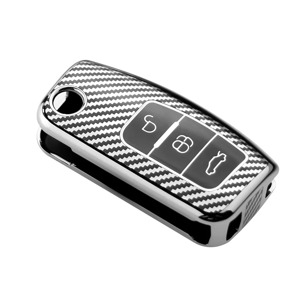 Carbon Fiber TPU Car Remote Key Cover Case for Ford Fiesta Focus 2 Ecosport Kuga Escape Falcon B-Max C-Max Eco Sport Galaxy