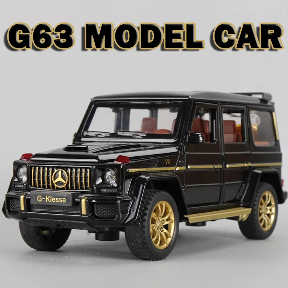 1:32 G63 modelo en miniatura de coches de juguete, aleación de sonido fundido a presión, luz, 6 puertas, neumáticos de goma abiertos, vehículos de simulación, regalos para niños