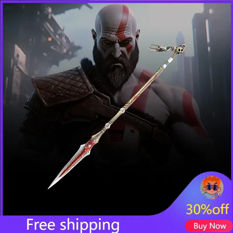 

22cm Draupnir Spear Keychains Kratos God of War Weapon Game Peripheral Blades of Chaos Carry with Metal Model Boy Gift Toys