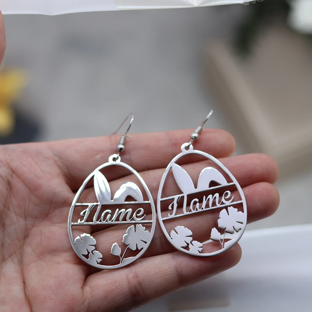 QIAMNI Customized Name Dangle Earrings for Personalized Daily Wear Handmade Rabbit Custom Nameplate Letter Drop Ear Jewelry