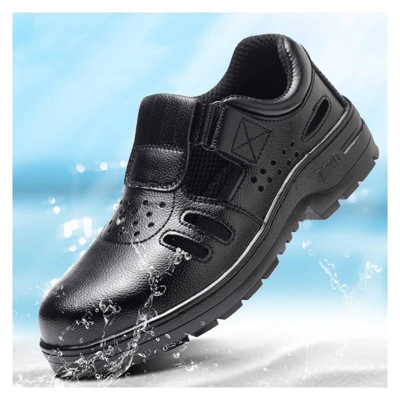 big size men casual steel toe cap work safety shoes soft leather worker sneakers summer breathable safe sandals protect footwear