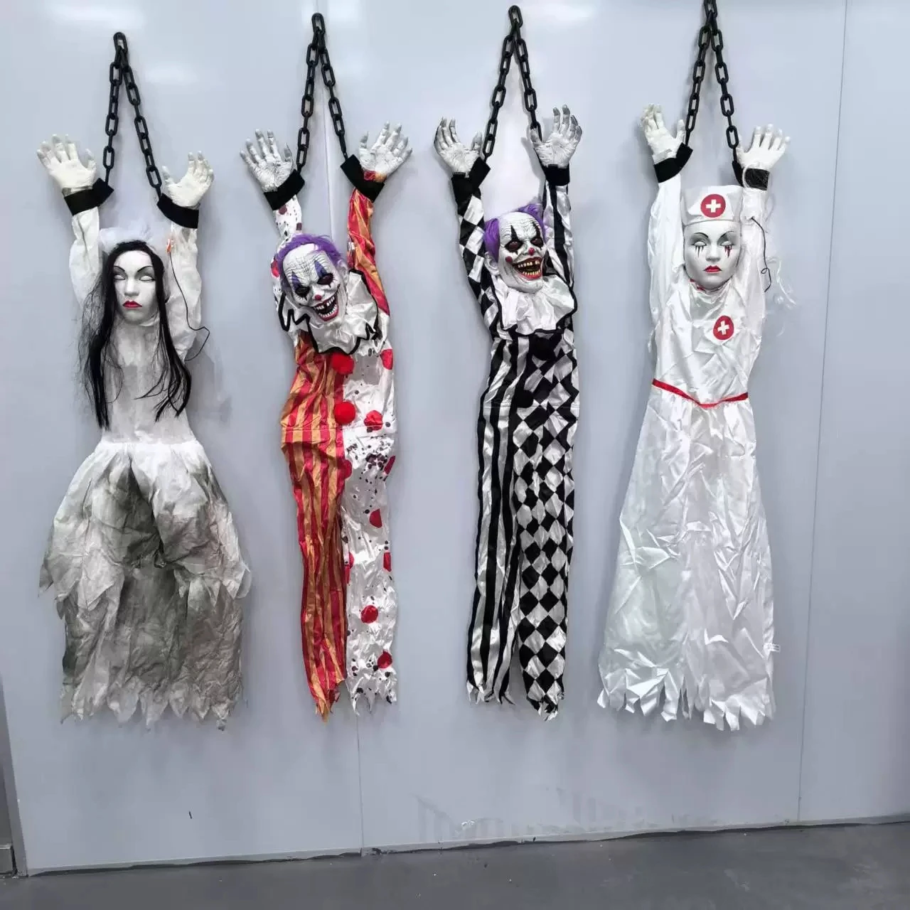 Halloween Animatronics Decoration Hanging Clown Nurse Voice Control Electric Outdoor Scary Clearance Horror Haunted House Props