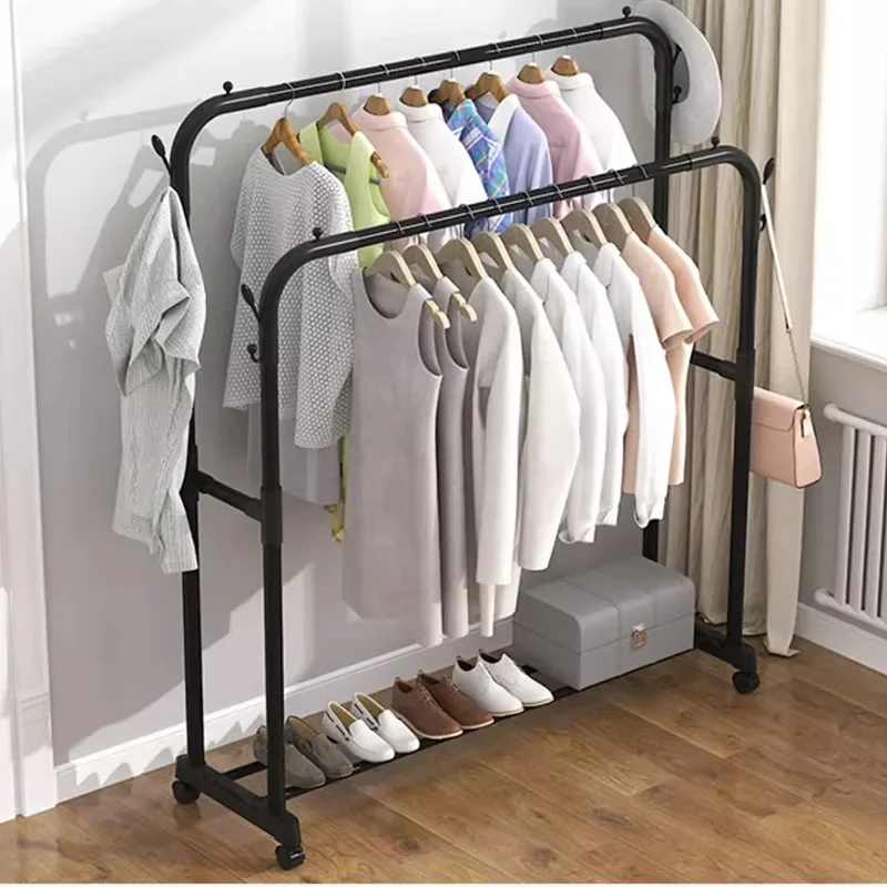 Black Pole Clothes Rack Plastic Stand Closet Floor Bedroom Clothes Hanger Wheels Shelf Colgador De Ropa Garden Furniture