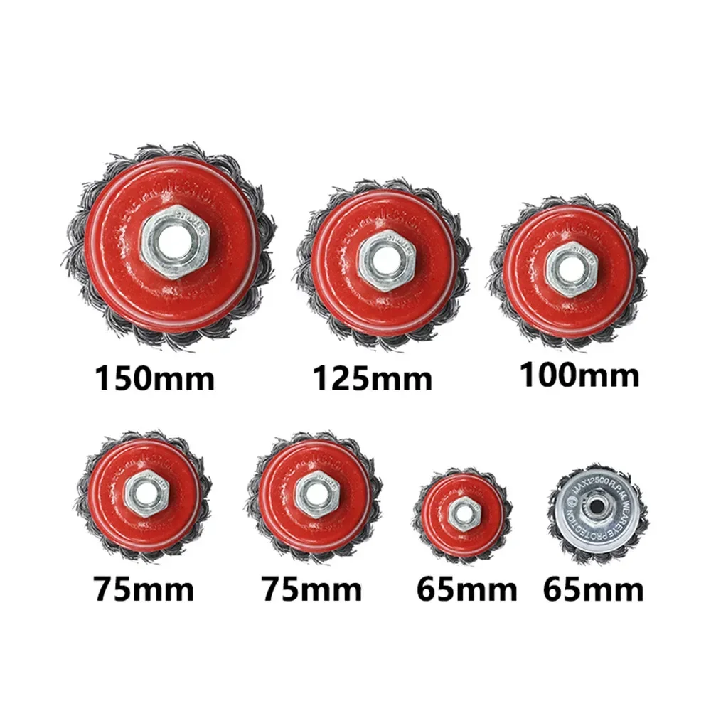 

Twisted Steel Wire Wheel M10-M14 Brush Strong Paint Remove Rotary Twist Knot Deburring 2.5-6 Inch For Metal Angle Grinder