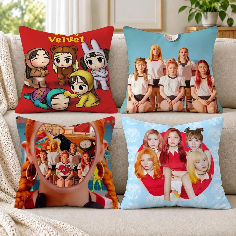 K-pop R-Red Velvet Cushion Cover Short Plush Double-Sided Printing Sofa Bedroom Pillow Case Aesthetic Home Decor