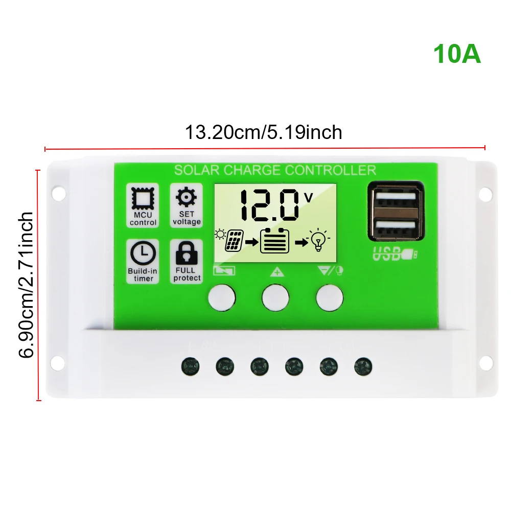 Asam timbal AGM GEL besi li-ion baterai lithium PWM pengontrol pengisi daya 10A/20A/30A Regulator pengisi daya surya LCD