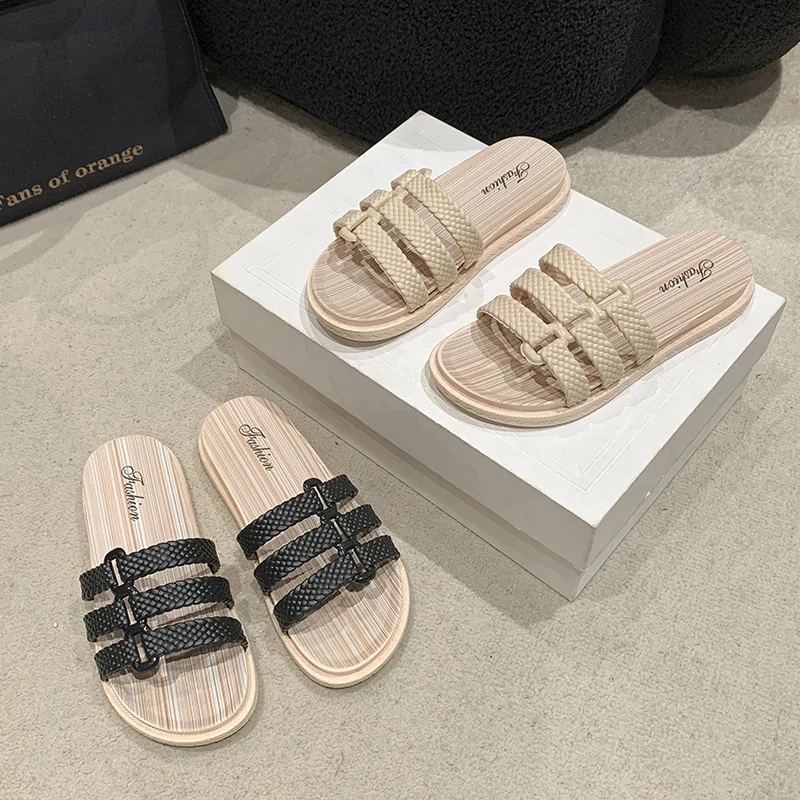 

Женские повседневные Шлепанцы из ПВХ, однотонные пляжные сандалии на плоской подошве, летняя обувь