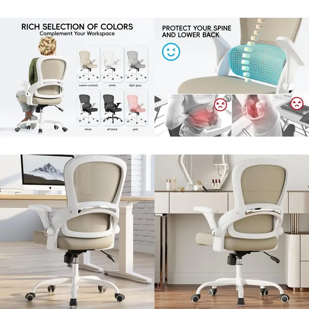 Ergonomic Support Office Chair, Comfortable Desk Chair for Home, Wide Seat for Big and Tall, 330lbs Capacity Beige Office Chair