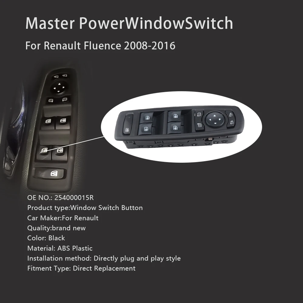 Elektrischer Fensterheberschalter für den linken Fahrer für Renault Fluence Megane 3 Laguna 3 2008–2016, Autozubehör 254000015R 25400-0015R – Detail 7