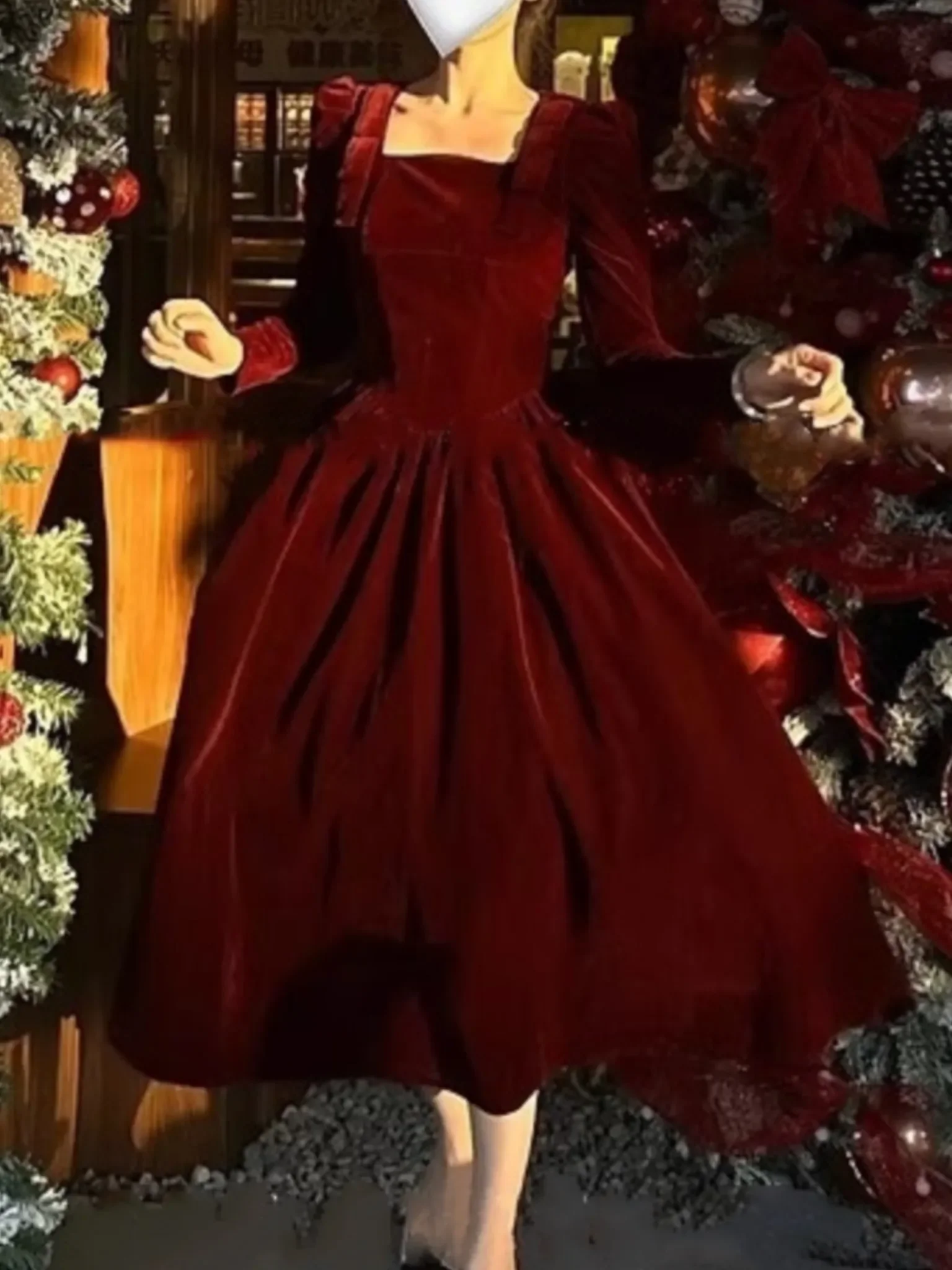 

Женское бархатное платье с квадратным вырезом, красное вечернее платье в винтажном французском стиле для выпускного вечера, элегантная одежда для осени и зимы