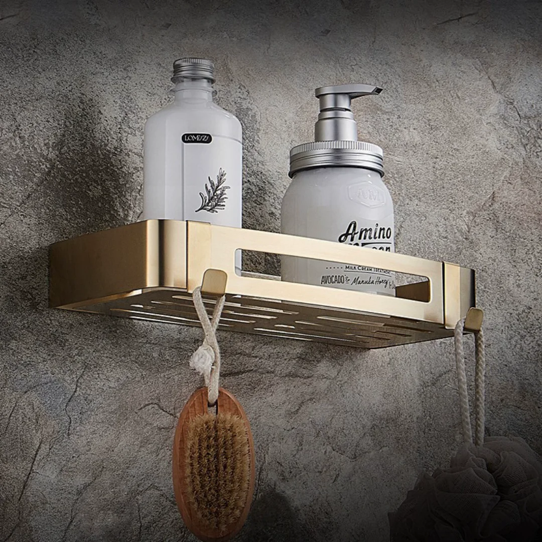 

Brushed Gold Bathroom Storage Holder Stainless Steel Bathroom Corner Shelf Bathroom Shelf Wall-mounted Bathroom Organizer Shelf