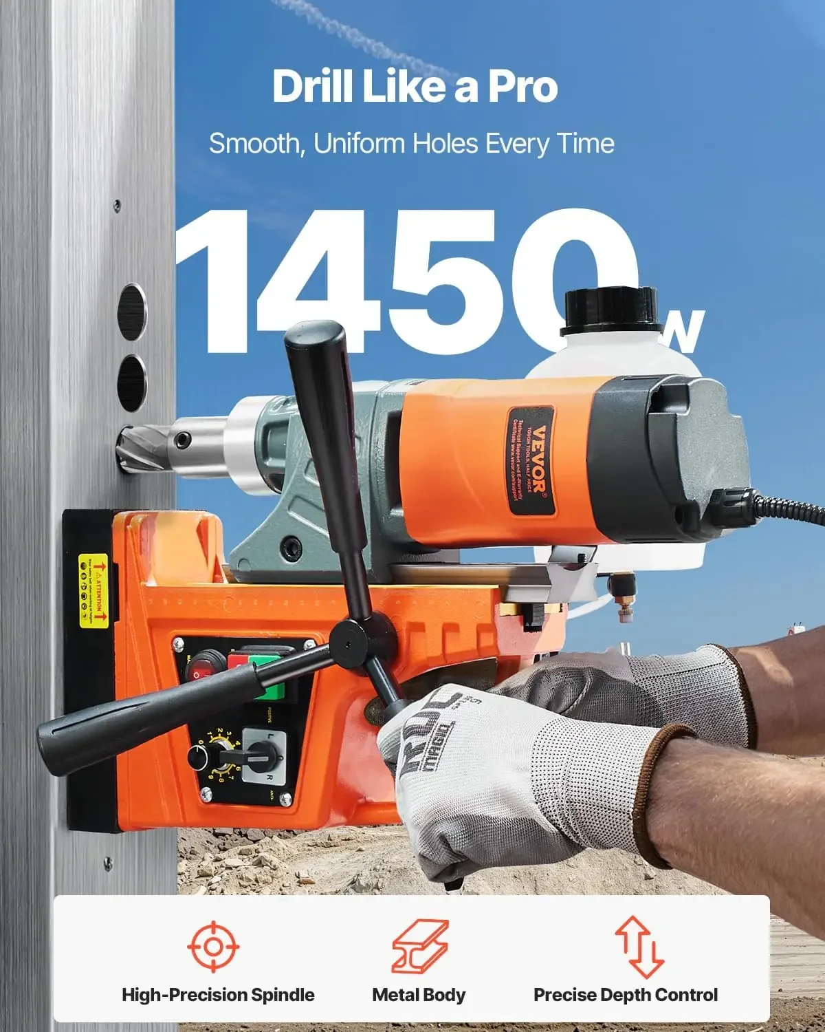 

[Discounted Price!]Magnetic Drill, 1450W Motor 1.6 in Boring Diameter, 2810 lbf Portable Electric Mag Drill Press, with 2 Coring