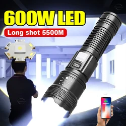 10000LM High Power LED Flashlight Rechargeable USB Flashlight Long Range 5500M Zoom Torch Ultra Powerful Fishing Hunting Lantern