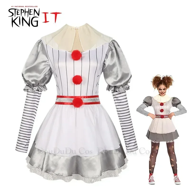 Movie Clown Pennywise Cosplay Costume Genderswap Halloween Horror Lolita Dress Up Women Fantasy Dress Carnival Party Full Set