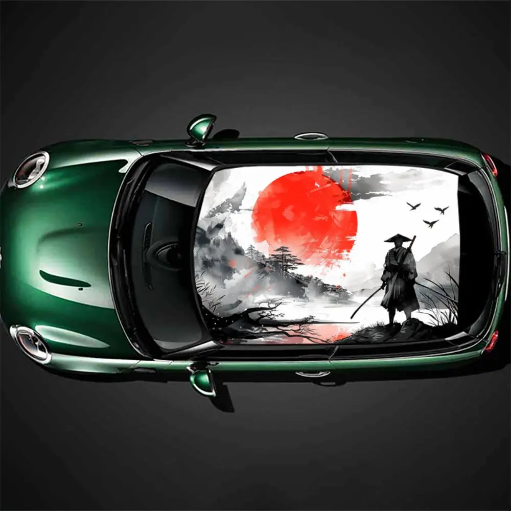 Japanese Samurai Smoke Print Car Roof Sticker Wrap Racing SUV Auto Accessories Packaging PVC Car Hood Graphic Decal Decoration