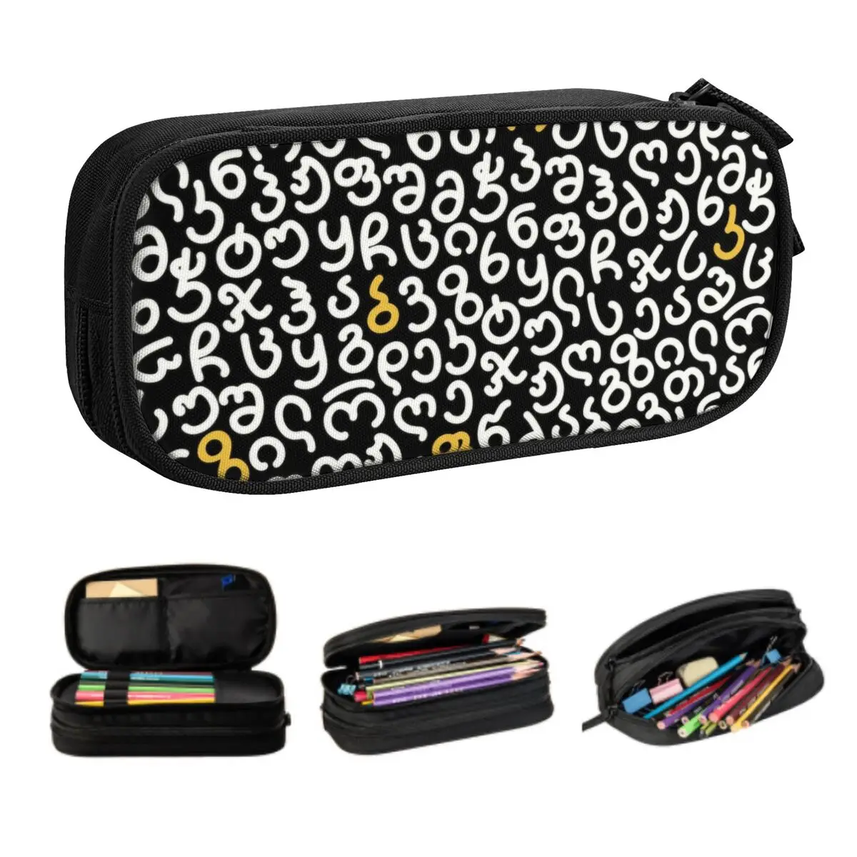 Custom Kawaii Georgian Letters Pencil Cases for Girl Boy Large Capacity Georgia Patriotic Gift Pencil Box School Supplies