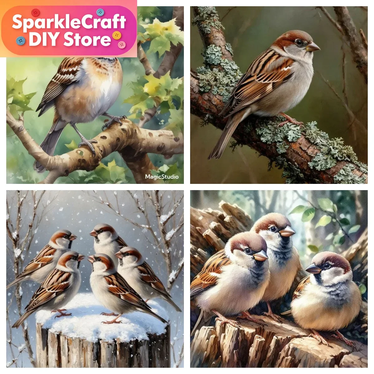 1pc frameless  Sparrow Family DIY Diamond Painting Customizable Animals and Plants Murals Hand Diamond Embroidery Home Wall Deco