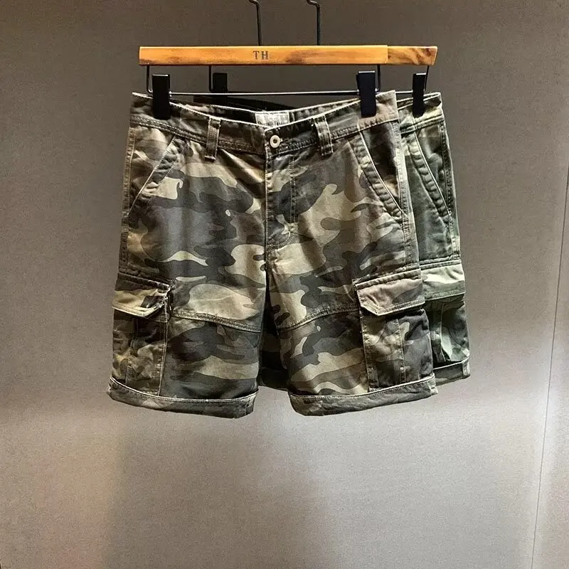 Pantalones cortos de algodón para hombre, Shorts deportivos de camuflaje americano, informales, para gimnasio, duraderos, al aire libre para baloncesto, novedad de 2024