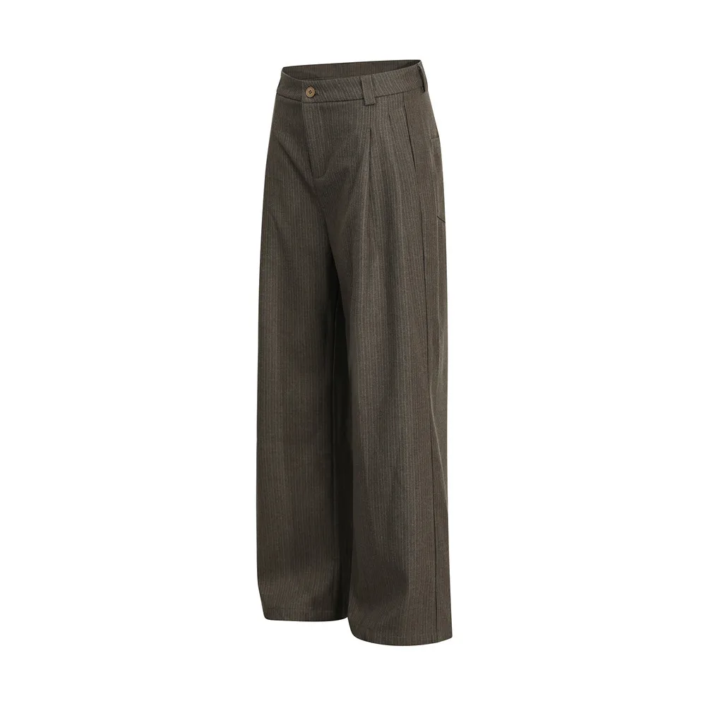 MWJLPWQ Dark Striped Casual Suit Pants For Men American Retro Vibe Trendy Pleated Design Loose Fit Versatile Tops Street 20869