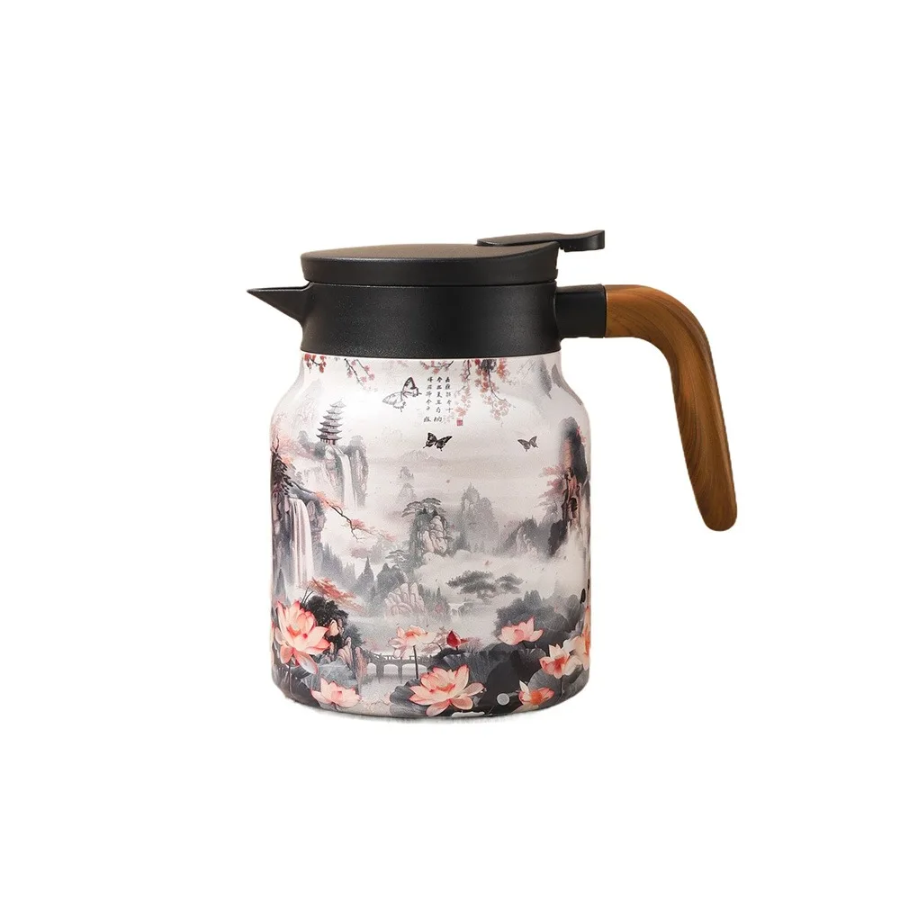 

Stainless Steel Vintage Floral Tea Thermos Built-In Filter Drip-Proof Tea Kettle Detachable V-Shaped Spout Stewed Tea Maker