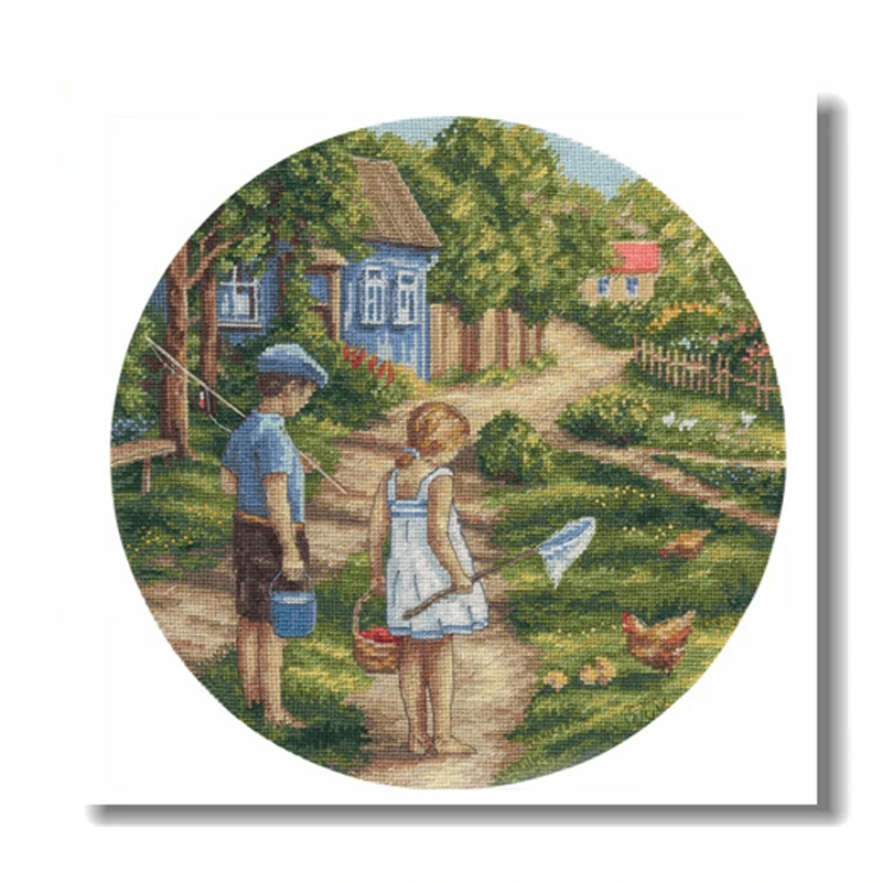 Cross Stitch Kit Happy Summer Vacation 28ct 18ct 14ct 11ct Precision Printed Fabric DIY Hand Embroidery Material Kit