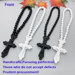 GS107 Cross Black White Beads Stereo Resin Paintings Fine Decoration Religious Belief 3D Three-Dimensional Car Pendants Ornament