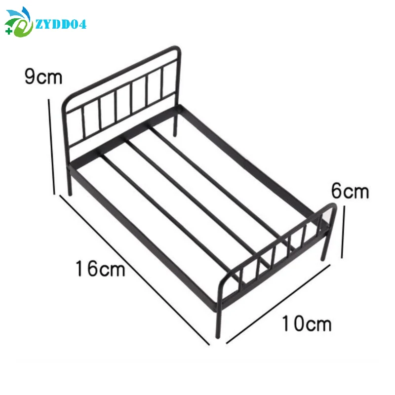 ● 1 個 1:12 ドールハウスミニチュア黒鉄人形ベッドモデルミニ人形家具シミュレーションベッド寝室 DIY アクセサリーおもちゃ