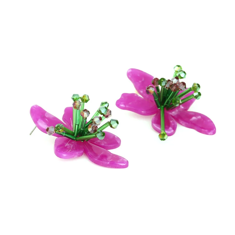 Temperament Hand Woven Beaded Acrylic Flower Earrings Modern Women's Earrings 2023 For Woman Party Accessories Pendientes