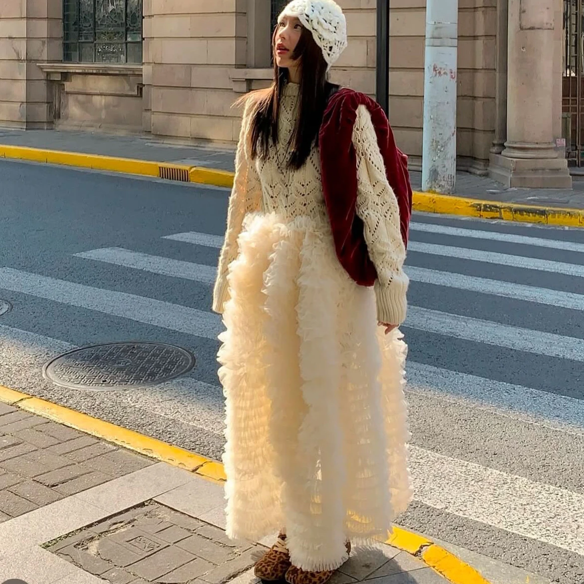 

Шикарная тюлевая юбка-тортик с тяжелой вышивкой и высокой талией, пышная длинная женская весенняя юбка в стиле суда, Ci Commute