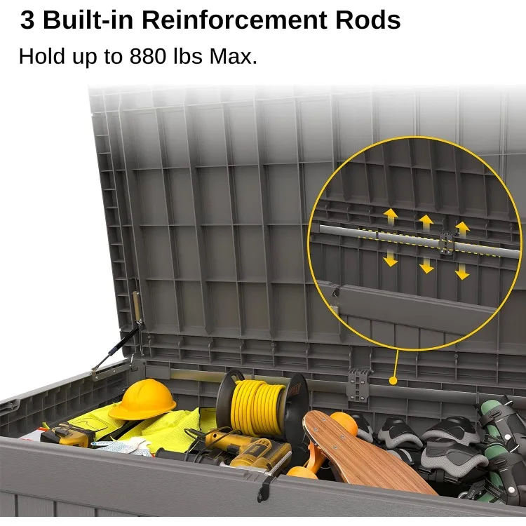 Opbergdoos voor buiten, 230 gallon dekdoos Afsluitbare grote buitencontainer voor kussens van terrasmeubilair, accessoires voor tuingereedschap