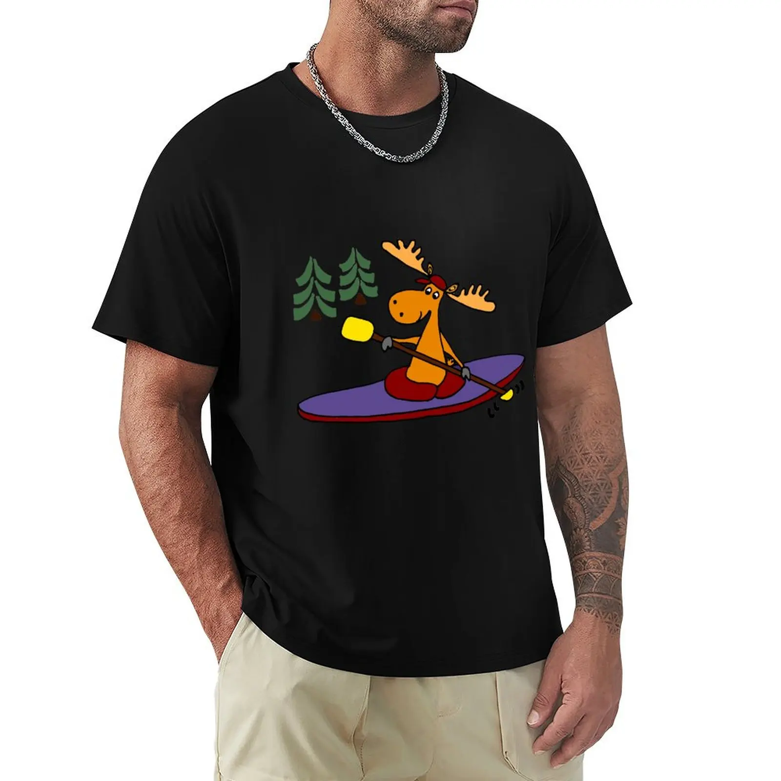Cool Funny Kayaking Moose T-Shirt Fashion Casual Short Sleeve T-Shirt